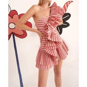 CeliaB Red and White Checkered One-Shoulder Dress